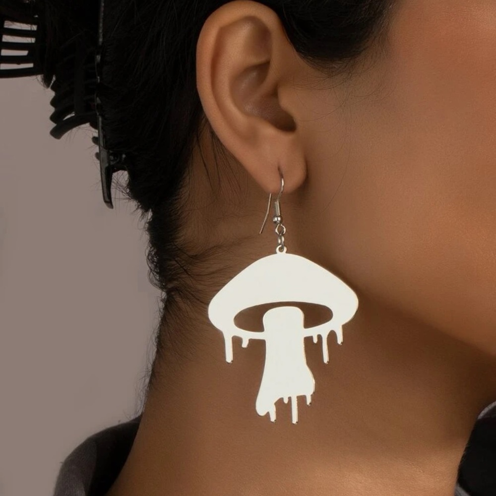 🍄 Awesome Large Metallic Mushroom Shroom Melting Drop Earrings 🍄